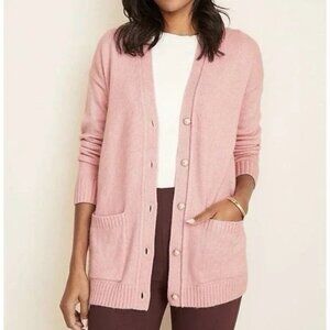 Ann Taylor Pink Boyfriend Cardigan Oversized Pearl Buttons Pockets Sweater